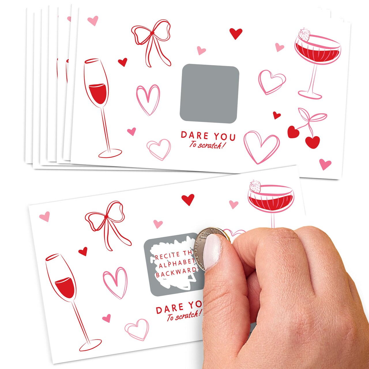 Big Dot of Happiness Drinks with the Girls Scratch Off Dare Cards, Pink & Red Girls' Night Birthday, Galentine's, or Bachelorette Dare Game – 22 Count